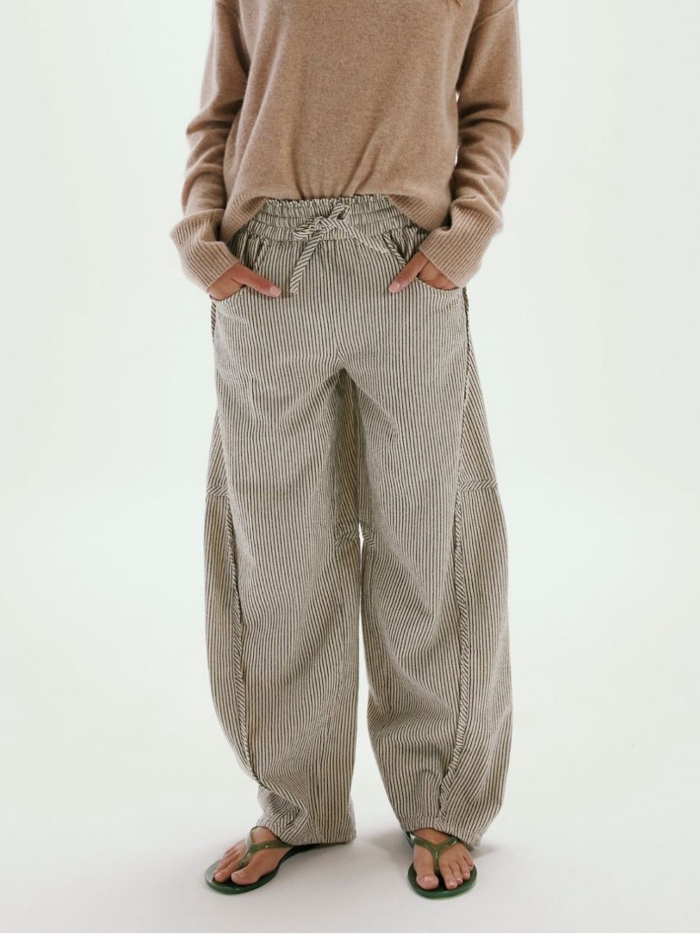 Free People Something Good Pull-On Barrel Pants Large Ivory NWT Wide Leg Stripe